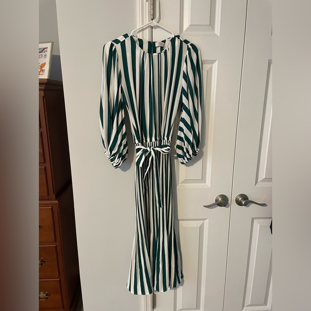 AYR Green and White Pleated Dress